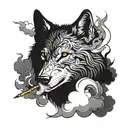 wolf smoking vape clouds swirling tattoo design idea
