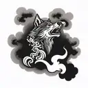 wolf smoking vape clouds swirling tattoo design idea