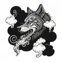wolf smoking vape clouds swirling tattoo design idea