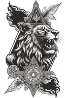 masonic past master, lion, compass  tattoo design idea