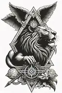 masonic past master, lion, compass  tattoo design idea