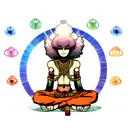 afro monch sitting crossed legged chakra symbols down the spine pyramids in the back and dragons on the bottom  tattoo design idea