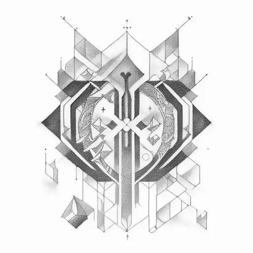 Create a blackwork tattoo combining elements of illyrian tattoo and architectural blueprints tattoo design idea