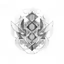 Create a blackwork tattoo combining elements of illyrian tattoo and architectural blueprints tattoo design idea