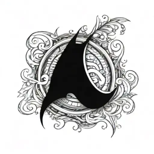 An abstract design of a coffee bean morphing into a batman symbol, combining your love for coffee and batman in a unique way tattoo design idea