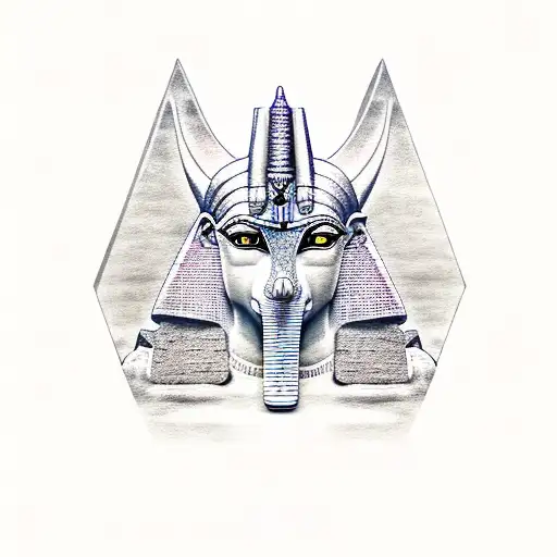 egyptian anubis god overlooking Atlanta skyline  tattoo design idea