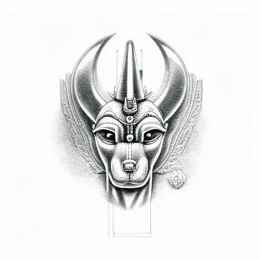 Anubis overlooking Atlanta skyline  tattoo design idea
