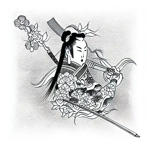 warrior in a garden tattoo design idea