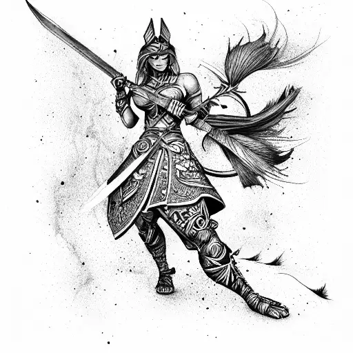 warrior in a garden tattoo design idea