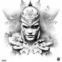 warrior in a garden tattoo design idea