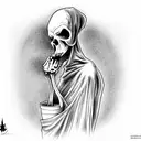 Grim Reaper eating a bag of peanuts tattoo design idea