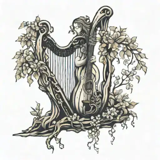 Willow Tree with a Harp as the trunk  tattoo design idea