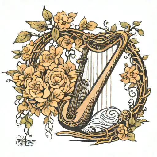 Willow Tree with a Harp  tattoo design idea