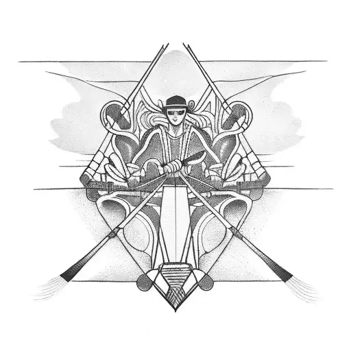 art deco  rowing on imaginary lake tattoo design idea