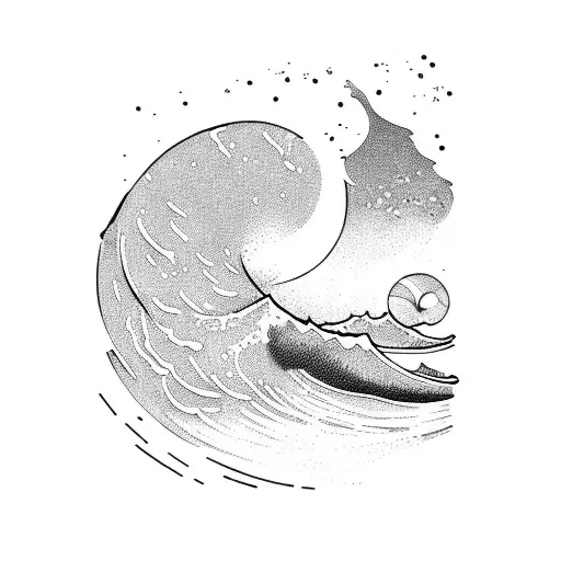 ocean wave sunrise tattoo design idea