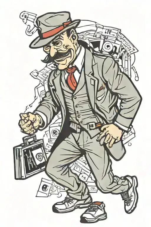 Gangster monopoly man wearing  tracksuit  tattoo design idea