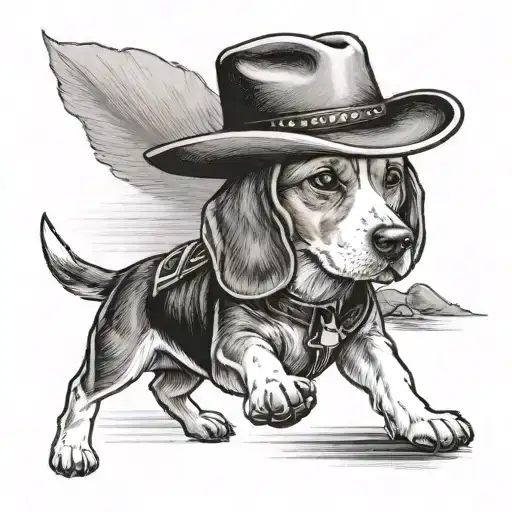 beagle wearing a cowboy hat walking away tattoo design idea