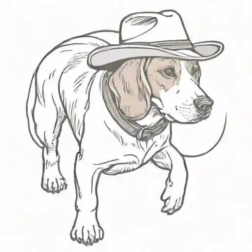beagle wearing a cowboy hat walking away tattoo design idea
