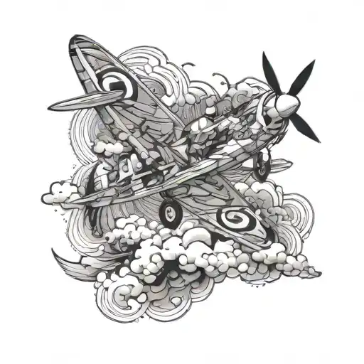 A fierce tattoo of a spitfire plane soaring through the clouds with bold colors and intricate details tattoo design idea