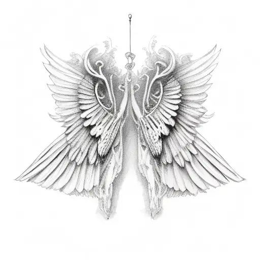 wings with two daughters on them tattoo design idea