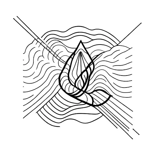 A minimalist tattoo of a majestic mountain range with a winding road leading into the distance. tattoo design idea