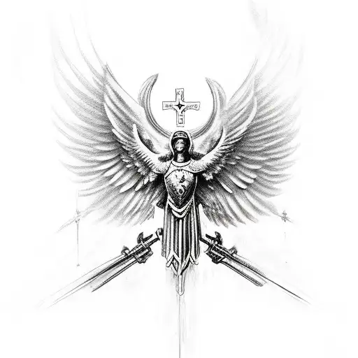 Saint Micheal the archangel in military gear  tattoo design idea