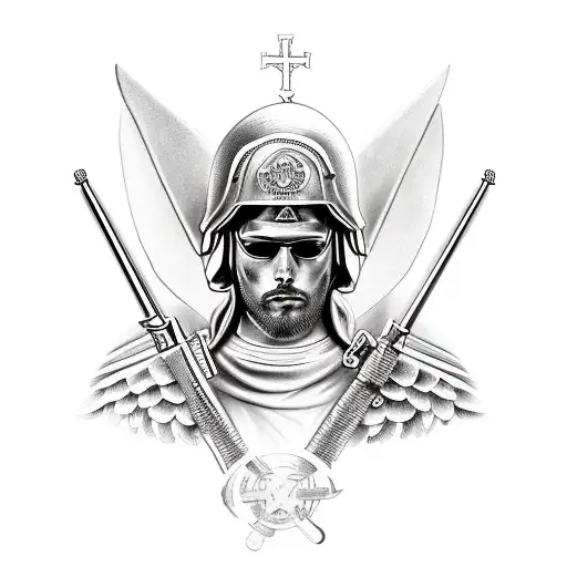 Saint Micheal in military gear  tattoo design idea