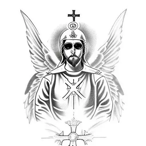 Saint Micheal the archangel in military gear  tattoo design idea