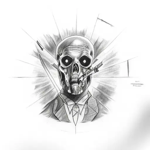 A sketch-style tattoo of a psychologist analyzing the minds of famous horror movie characters tattoo design idea