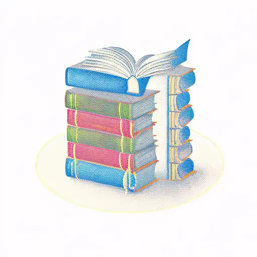 A magical library with floating books and mystical creatures tattoo design idea