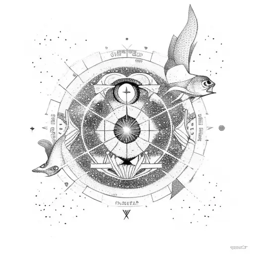 Pisces, Aries and Gemini constellations with zodiac and element symbols instead of stars tattoo design idea