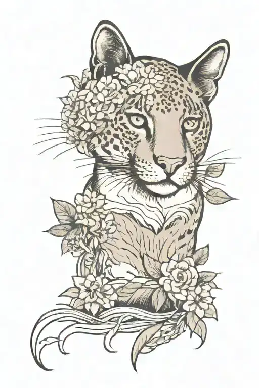 puma and landscape filled tattoo design idea