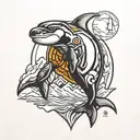 Ironman triathlon symbol with orca and mountains tattoo design idea