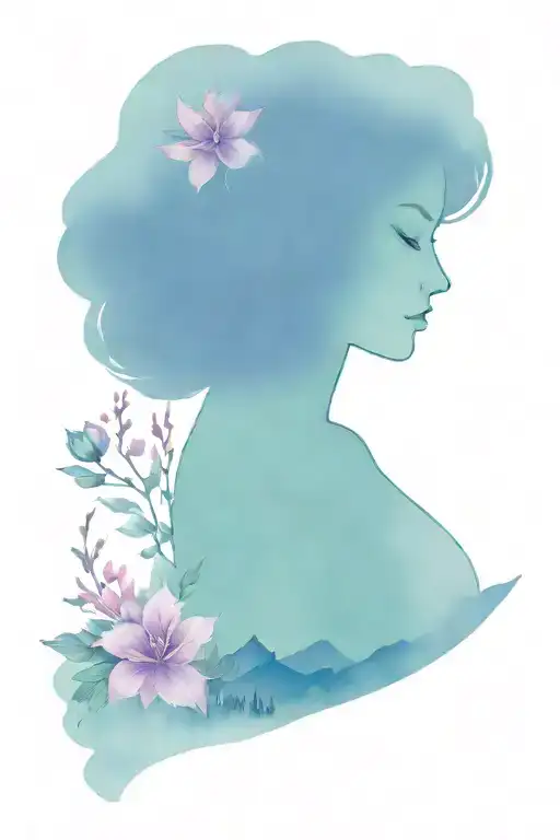 sexy goddess and cancer sign flower on a mountain landscape tattoo design idea