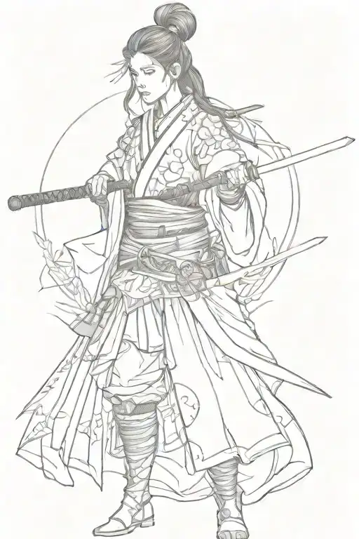 female samurai standing tattoo design idea