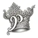 letter d with crown simplistic black and white tattoo design idea