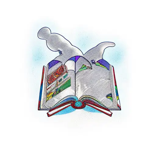 Open book with door to another dimension and Haruki Murakami tattoo design idea