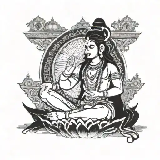 A detailed blackwork tattoo of Lord Shiva meditating on Mount Kailash, showcasing his serene and powerful presence tattoo design idea