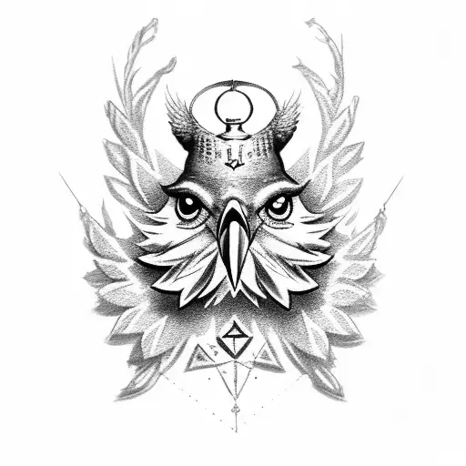 a bird with an army badge around its neck tattoo design idea