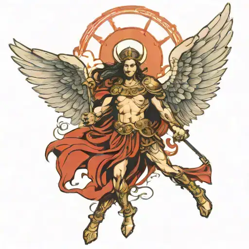Archangel Michael defeating Satan tattoo design idea