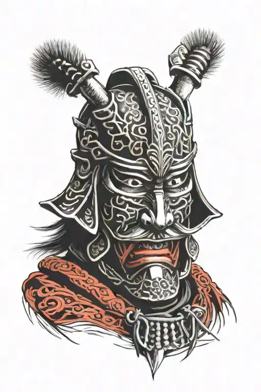 Samurai mask used in war with Bushido symbols.it, in black and red, looking aggressive and intimidating.for tattoo tattoo design idea
