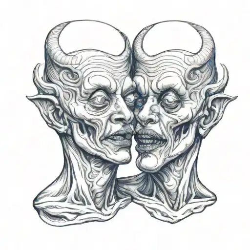 siamese twin head creepy monster  tattoo design idea