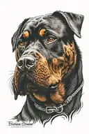 A Rottweiler breed dog with half skull and half normal red eyes tattoo design idea