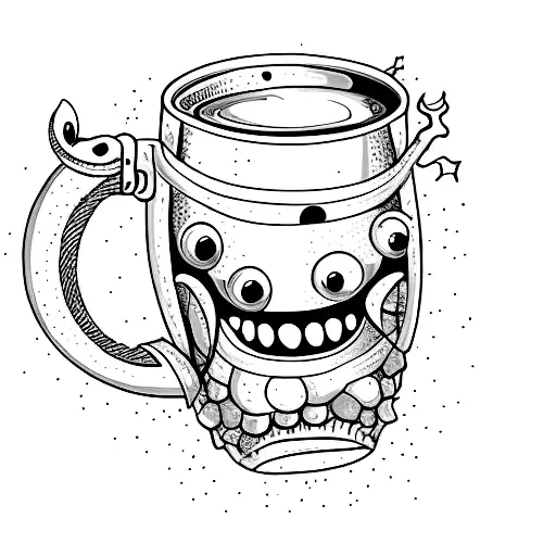 A minimalist tattoo of a beer mug with a monster face on it tattoo design idea