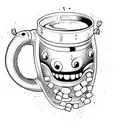 A minimalist tattoo of a beer mug with a monster face on it tattoo design idea