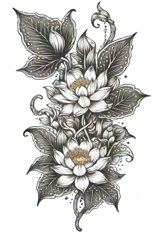 lotus flowers intertwining Athena the Greek Goddess and Atlas the Greek God tattoo design idea