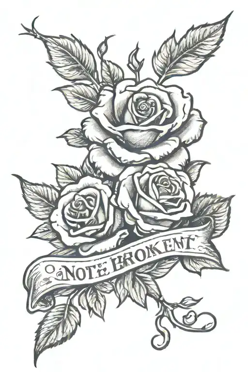 rose with text "not broke, just bent"  tattoo design idea