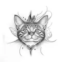 The tattoo emphasizes the word Paradise, with elements of paradise, a butterfly, an orange cat. tattoo design idea