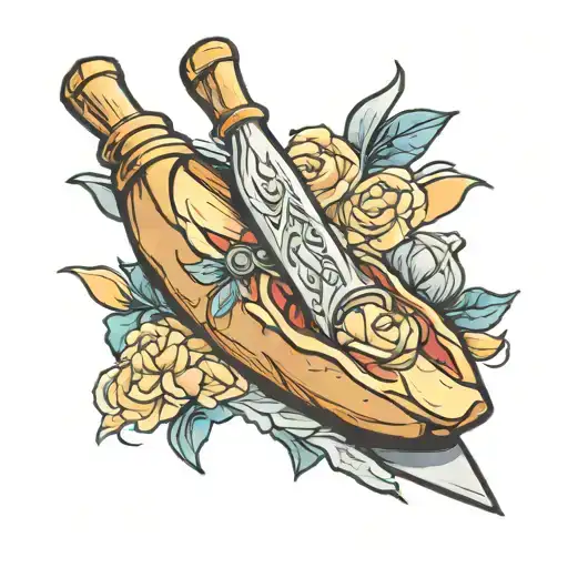 a baguette in a guillotine tattoo design idea