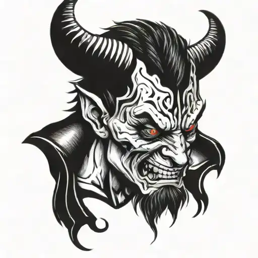 demon crying with cross incorporated tattoo design idea